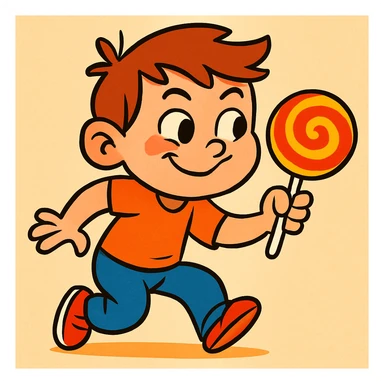 a little kid sneaking a lollipop, playful, cartoon style, vibrant colors, fun and expressive sticker