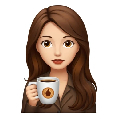 Brown long haired sexy woman with dark brown eyes with cup of coffee sticker