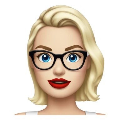  Margot Robbie, bright blue eyes and eyelashes, red kisses, wearing black glasses  sticker
