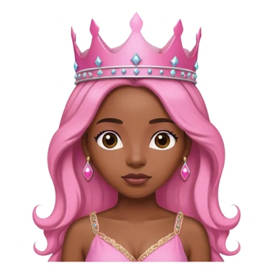 Crown black women with long hair pink dress pink crown facing forward sticker