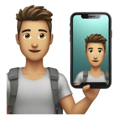 A young man taking mirror photo with i phone sticker