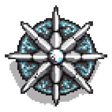 Black digital bomb with shuriken or ninja star ornament on top, round bomb body with silver highlights and details, sleek ninja-inspired design, pixel art style sticker