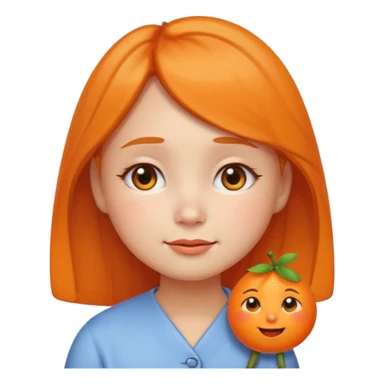 touching girl emoji with teary eyes, warm emotional expression, soft cheeks, gentle smile, small tangerine-shaped hairpin, round face, cartoonish, cute sticker