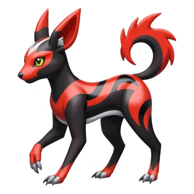 Colorful Meloetta-Houndour-Guilmon-Darkrai-Pokémon-Fakémon-fusion-hybrid-creature with abstract markings sticker