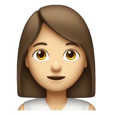 She has a white face, brown hair and eyes, long hair, bangs, a basic emoji, a smartphone, and only the upper half of the body. sticker
