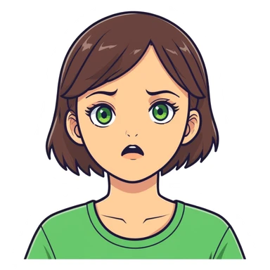 white girl, brunette hair, green eyes shocked  sticker