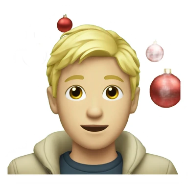 blonde boy with christmas tree sticker
