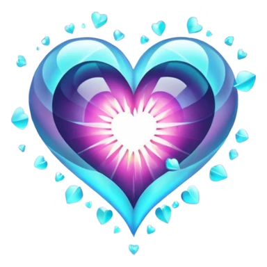 Heart split into orbiting fragments, gravity bending sticker