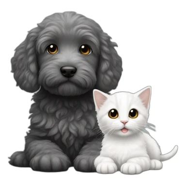 White grey kitten with black labradoodle sticker