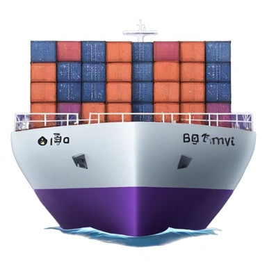 cargo ship with purple containe sticker