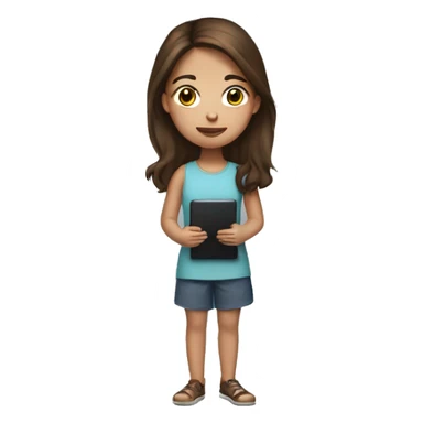Girl with brown hair holding a kindle sticker