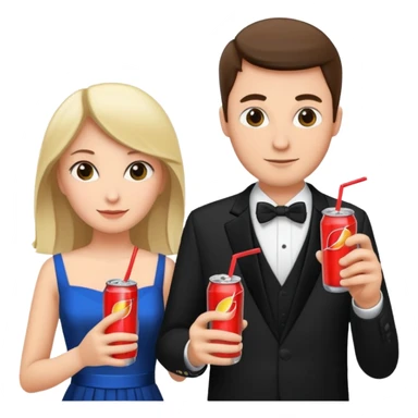 husband and wife at wedding holding energy drinks sticker