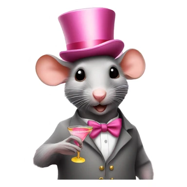Rat with pink tophat hoding a cocktail sticker