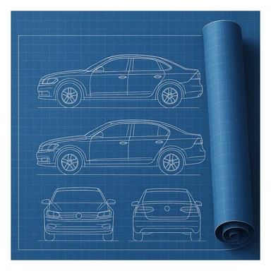 blueprint roll of a car in general style sticker