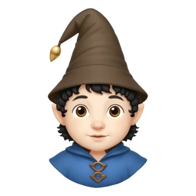 Gnomo con capelli ricci corti neri  occhi marroni e cappello a punta sticker