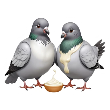 2 very fat pigeons having explosive diarrhea and eating yoghurt sticker