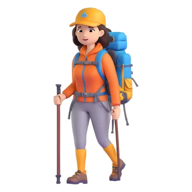 woman mountain climbing, female mountaineer with backpack and hiking poles sticker