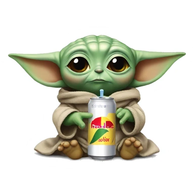 Baby yoda with a redbull sticker