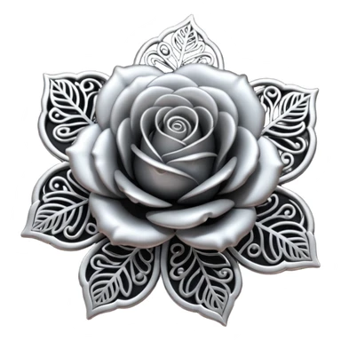Black and silver filigree rose, 3D, extremely detailed design sticker