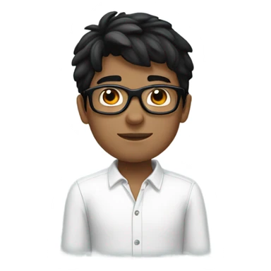 Boy black hair black glasses fair skin white shirt sticker