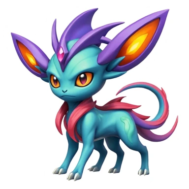 Futuristic volcanic elemental badass cool tough evil Suicune-Bayleaf-Celebi-Pokémon-Fakémon-hybrid-creature sticker
