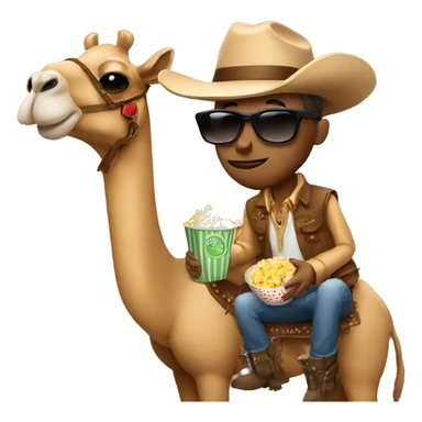  cowboy with sunglasses in a camel eating popcorn  sticker