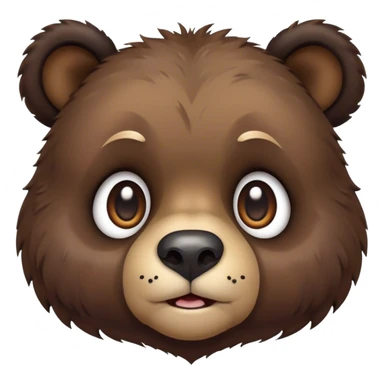 Cinematic Comical bear cub Portrait Emoji, Head tilted dramatically with an exaggeratedly amused expression, featuring a striking, glossy dark brown fur with bold fur texture, wide, expressive eyes filled with playful disbelief, Simplified yet hilariously expressive features, highly detailed, glowing with a slightly sassy glow, high shine, dramatic yet playful, stylized with an air of cheeky wilderness mischief, bright and endearing, soft glowing outline, capturing the essence of a spirited and over-the-top bear cub, so meme-worthy it feels like it could roar its way into internet fame instantly! sticker