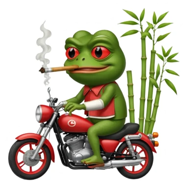 лягушка пепе с красными глазами курит бамбук во вьетнаме во время езды на мотоцикле  sticker
