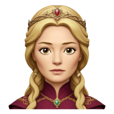 Cinematic Realistic Cersei Lannister Portrait, depicted with lifelike skin texture, subtle rosy undertones, and soft natural lighting that enhances the gentle contours of her face. Her intricately detailed golden blonde hair is elegantly styled , sticker