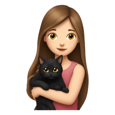 Girl with long brown hair holding a black cat sticker