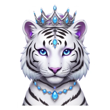 ESO Female white/black tiger khajiit leader of the umbral rose, glowing blue eyes, glowing blue 'third eye' gem; purple gemmed silver tiara sticker