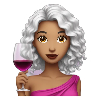White latin girl with with pink big lips, long curly black hair and glass of wine sticker