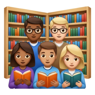 group of five students reading books sticker