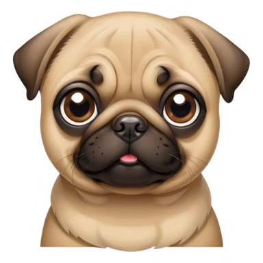 Cinematic Cute Fawn Pug Portrait Emoji, Head tilted playfully and inquisitively, featuring a smooth fawn coat with a subtle sheen, round, sparkling dark eyes filled with curiosity, Simplified yet irresistibly adorable features, highly detailed, glowing with a warm, friendly glow, high shine, affectionate and lively, stylized with a touch of whimsy, bright and endearing, soft glowing outline, capturing the essence of a mischievous yet loving pup, so playful it feels like it could bounce out of the screen and into your arms! sticker