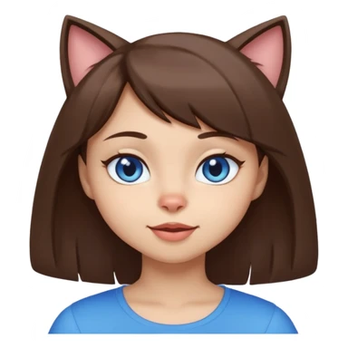 girl with sidebang, light skin, mocha brown hair, blue cat eyes, winking sticker