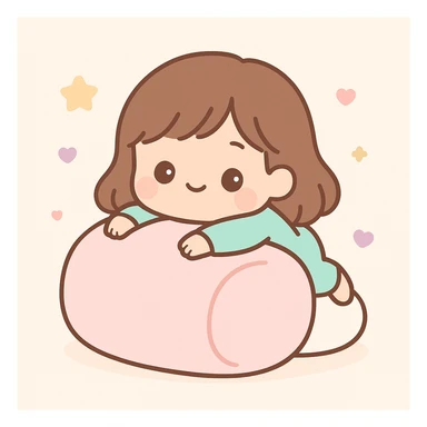 brunette girls cuddled up on a giant marshmallow, serene, cute illustration, soft pastel colors, gentle lighting sticker