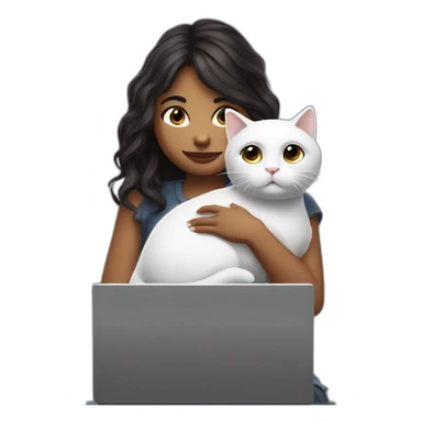 sofia giffoni holding a white cat as she types on her computer and plays roblox sticker