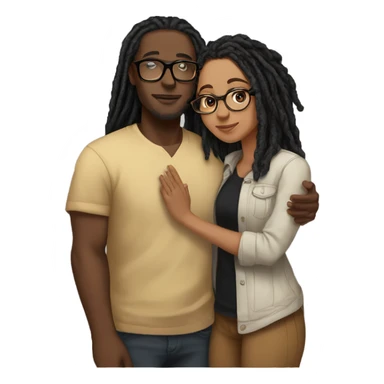 black couple with locs, male lightskin with long black locs, female brown skin with glasses and BLACK locs tied up kissing full body sticker