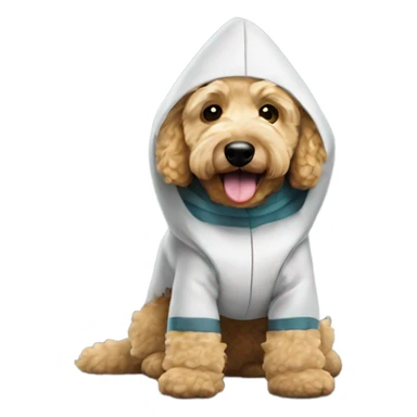 Mini golden doodle in shark costume sticker