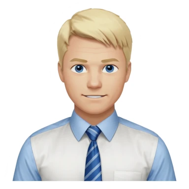 A guy with blonde hair and blue eyes that looks masculine. make him wear a shirt with a tie. he is danish. Make 4 diferent variations. in one he is smilin. in one he is angry sticker