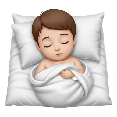 Sleeping Baby bowy with brown hair, white skin, with blanket and pillows sticker