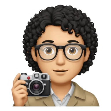 guy with black curly hair, holding camera, wearing glasses



















 sticker