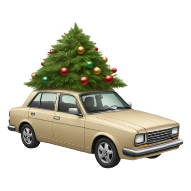 A beige nostalgic car with a christmas tree on the roof sticker