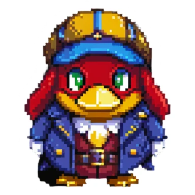 King Dedede from Kirby in detective attire, pixel art style sticker
