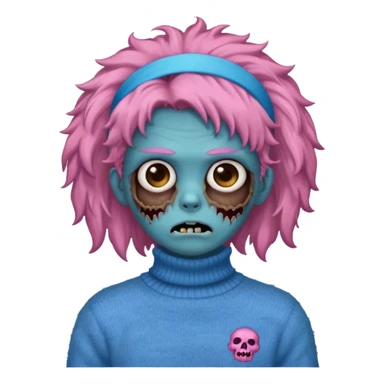 brown fluffy haired blue zombie with pink turtleneck sweater and hair band sticker
