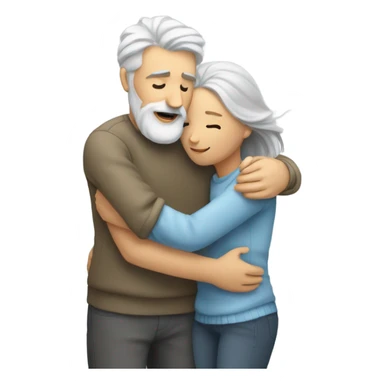 Blonde female friend hug comforting grey haired bearded male friend  sticker