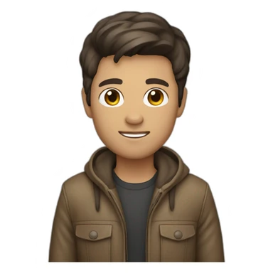 Photographer with dark brown hair, light brown leather sticker