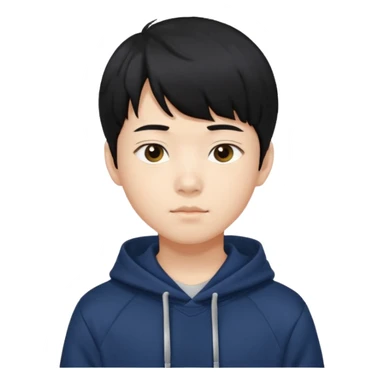 흑발에 앞머리를 덮은 잘생긴 14세 한국소년/ 옷 색깔은 남색 후드티 sticker