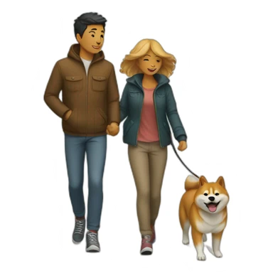 couple walking with Shiba sticker