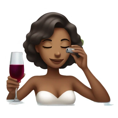 Girl relaxing in spa with iPhone in hand and wine next to her sticker